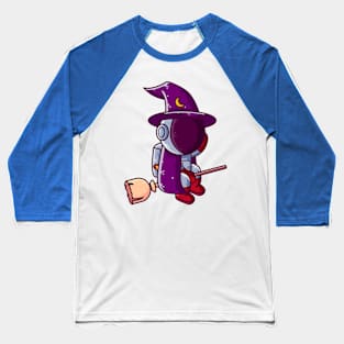 Cute Astronaut Witch Flying Broom Halloween Cartoon Baseball T-Shirt